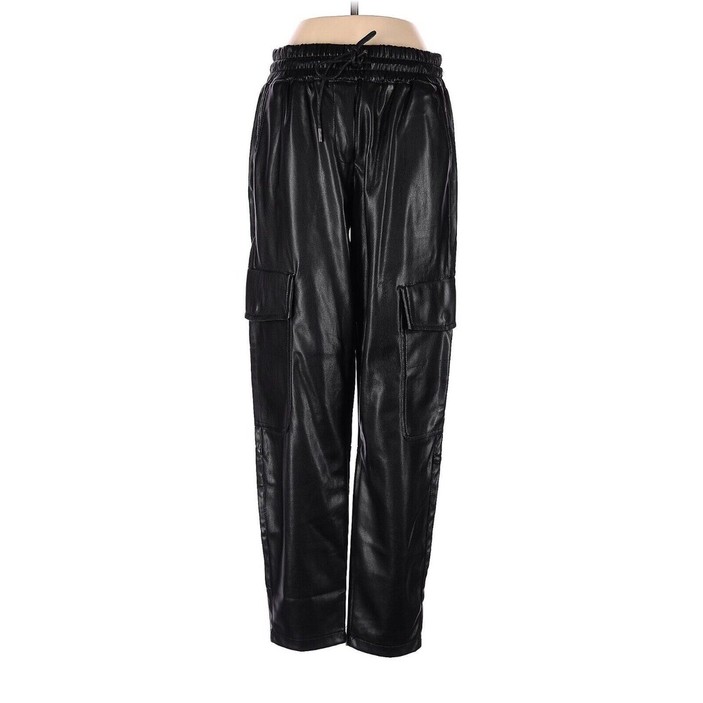 ZARA Black Faux Leather Cargo Pants - S